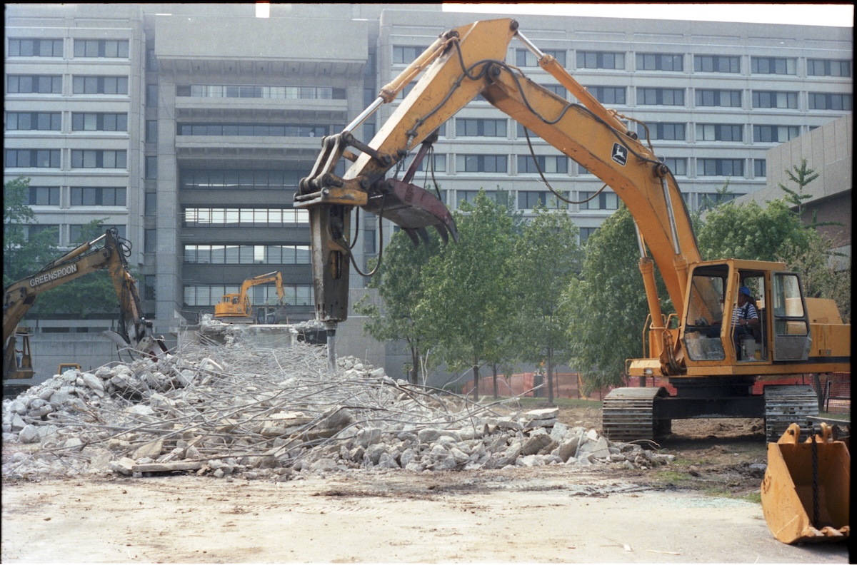 Demolition of the ramp leading to the Ross Building